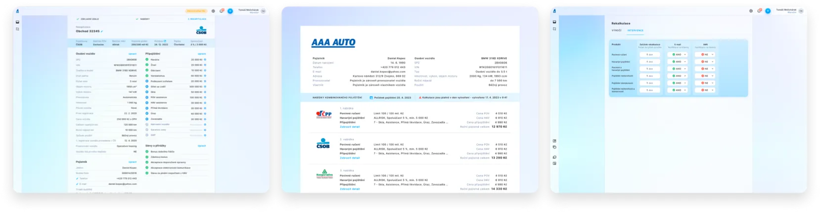 Přehled nabídek a smluvní dokument v aplikaci pro AAA Auto